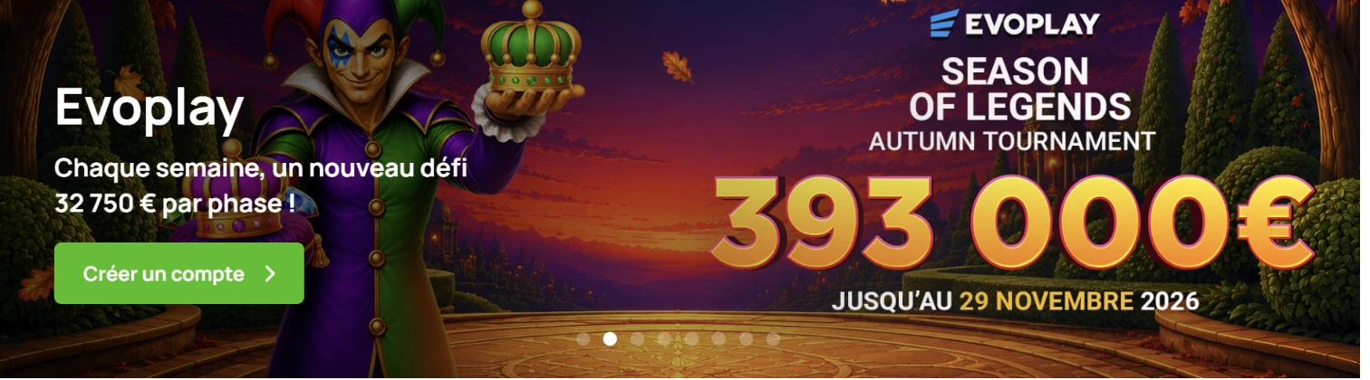 Bannière du tournoi d'automne Season of Legends d'Evoplay sur Millionz Casino